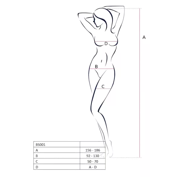 Passion BS001 - mrežasti bodystocking z velikimi očesi - črna - S-L