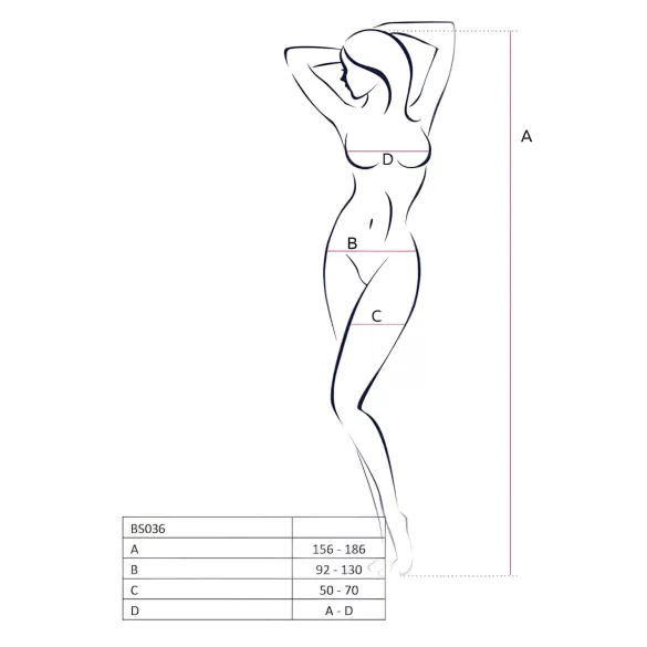 Passion BS036 - odprti bodystocking z rožastim vzorcem - bela - S-L