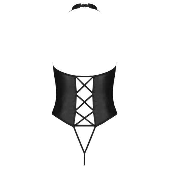 Passion - odprt body s križnimi trakovi - črna - L/XL