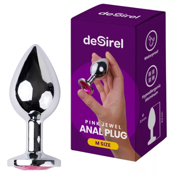 Desirel - analni čep - roza dragulj M - srebrno-roza