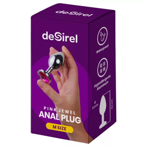 Desirel - analni čep - roza dragulj M - srebrno-roza
