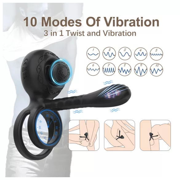 Biu-Biu - erekcijski obroč in vibrator za pare - črna