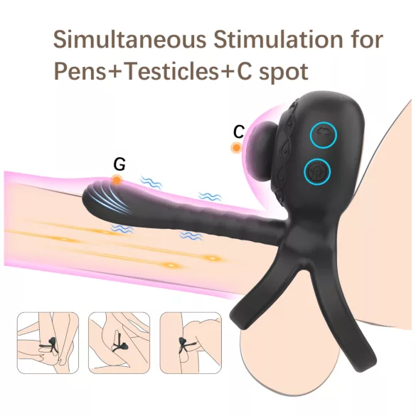 Biu-Biu - erekcijski obroč in vibrator za pare - črna