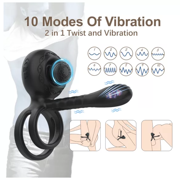 Biu-Biu - erekcijski obroč in vibrator za pare - črna