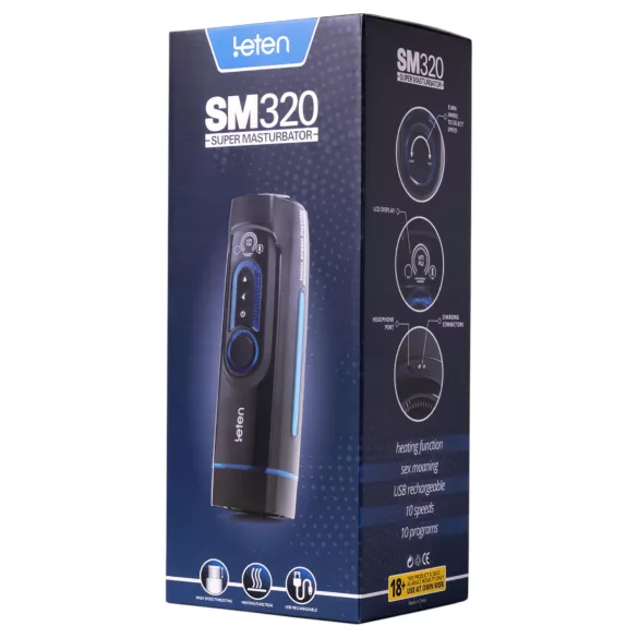 Leten SM320 - moški masturbator z zvočnimi učinki, potiskanje, gretje - črn