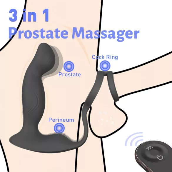 Sex HD Virgil - vibracijski masažer prostate s penis in moda obročkom - črna