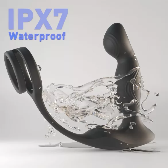 Sex HD Virgil - vibracijski masažer prostate s penis in moda obročkom - črna