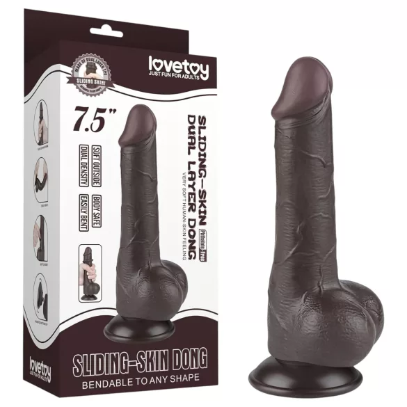 Lovetoy - realistični dildo z mošnji - dvojna plast - 19,5 cm - rjav