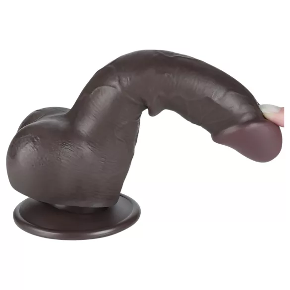 Lovetoy - realistični dildo z mošnji - dvojna plast - 19,5 cm - rjav