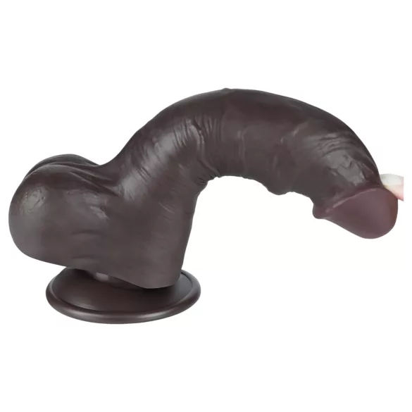 Lovetoy - dvojen dildo s mošnji - realističen, rjav, 20 cm