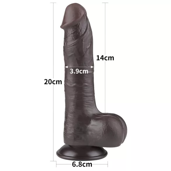 Lovetoy - dvojen dildo s mošnji - realističen, rjav, 20 cm