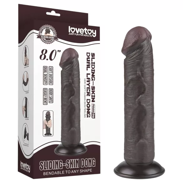 Lovetoy - dildó z vakuumsko osnovo - dvoplasten, rjav, 20 cm