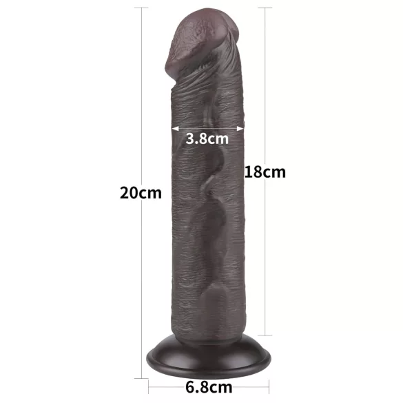 Lovetoy - dildó z vakuumsko osnovo - dvoplasten, rjav, 20 cm