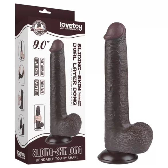 Lovetoy - dildó z dvema plastema s priseskom - 20,8 cm - rjav