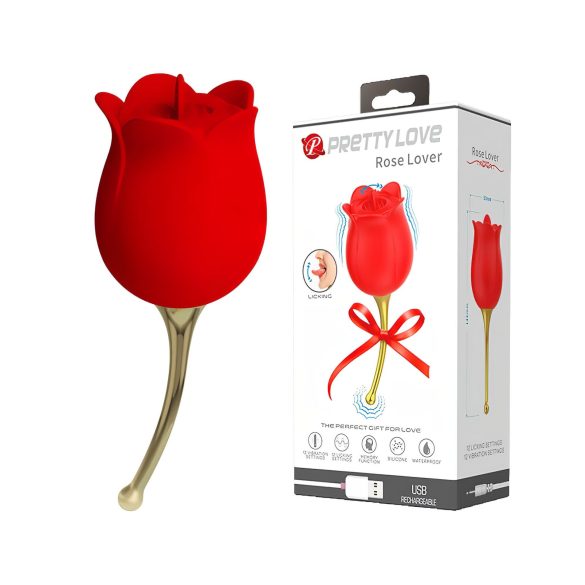 Pretty Love Rose Lover - 2v1 jezikovni vibrator (rdeč)
