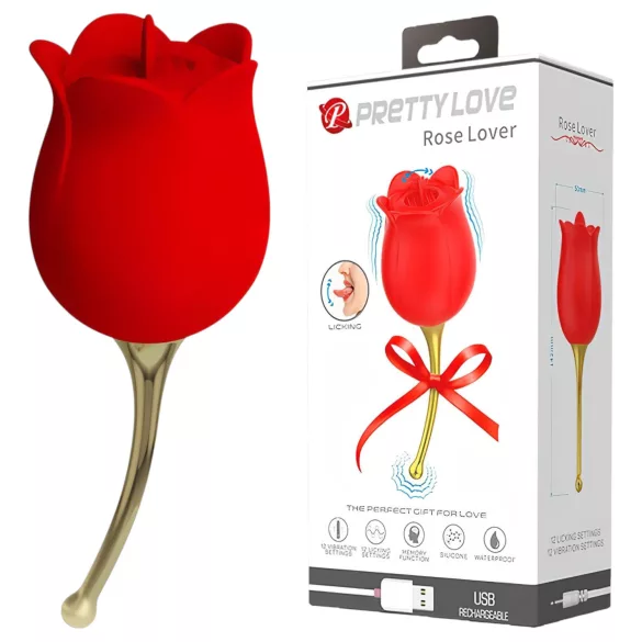 Pretty Love Rose Lover - vibrator za klitoris z jezičkom 2v1 - rdeč