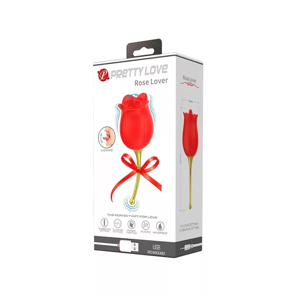 Pretty Love Rose Lover - vibrator za klitoris z jezičkom 2v1 - rdeč