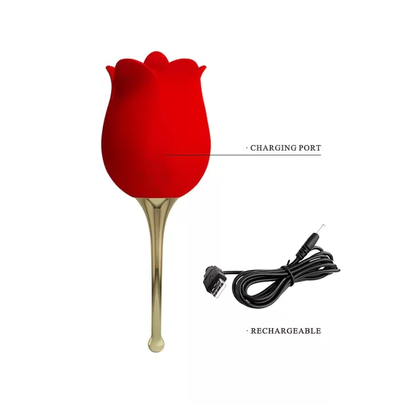 Pretty Love Rose Lover - vibrator za klitoris z jezičkom 2v1 - rdeč