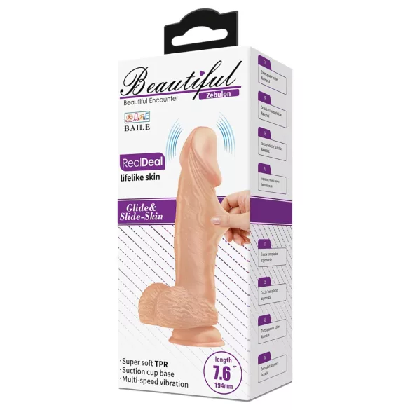 Baile Zebulon - realistični vibrirajoči penis z modami - 19cm - naravna barva