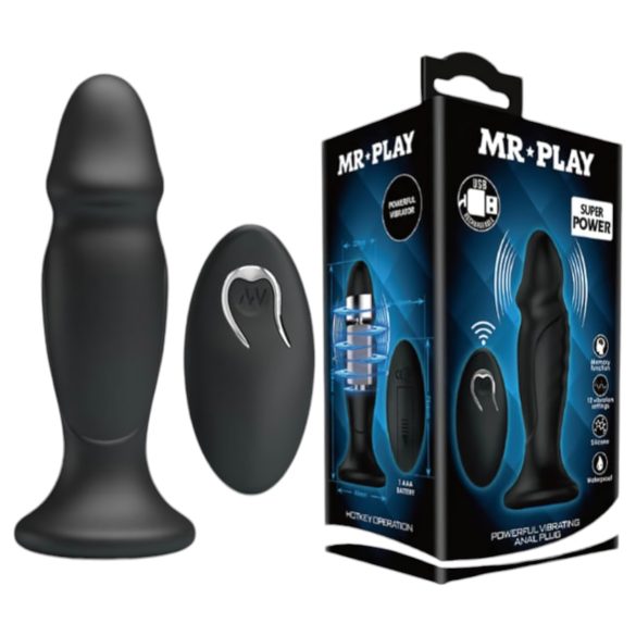 MR. PLAY - črni polnljivi analni vibrator z daljincem