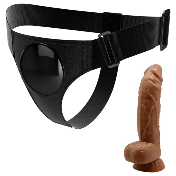 Pretty Love Harness - pas z dildom - 17 cm - črna