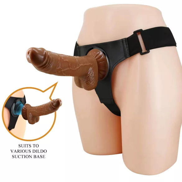 Pretty Love Harness - pas z dildom - 17 cm - črna