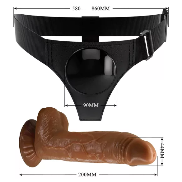 Pretty Love Harness - pas z dildom - 17 cm - črna