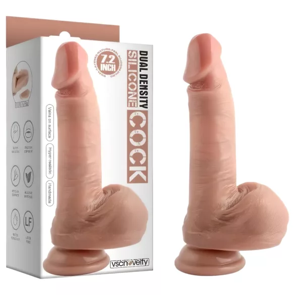 Dual Density - realistični dildo z modami in priseskom - 18 cm - naravna barva