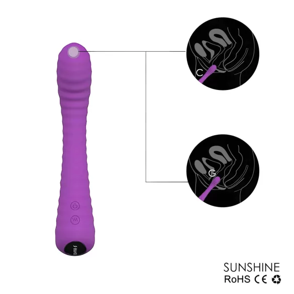 Sex HD Sunshine - vibrator za G-točko - polnjenje, rebrast - vijoličen