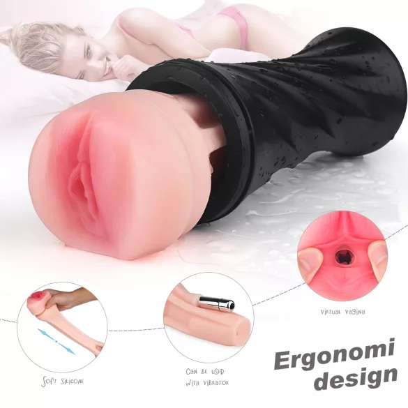 Sex HD Marcus - realistična umetna vagina v ohišju - črna/naravna