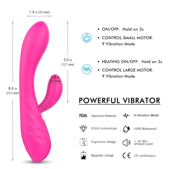 Sex HD Muses - vibracijski masažer za segrevanje - polnjenje USB - roza