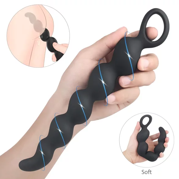 Sex HD Steven - analni dildo z biseri - črna