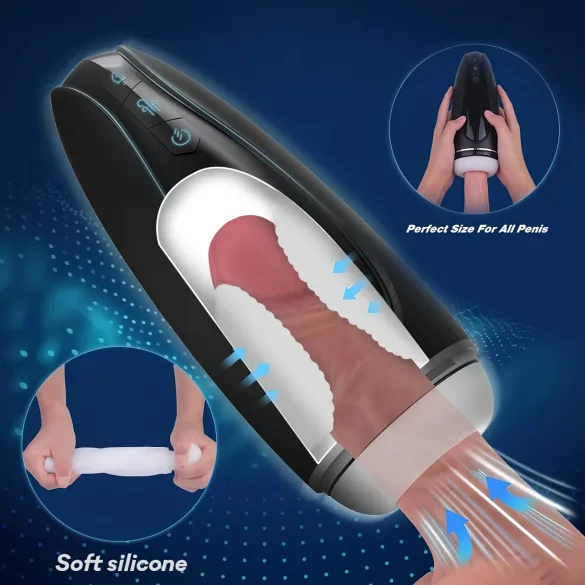 Sex HD Hawk - masturbator z vibracijo in sesanjem - akumulatorski črn-bel