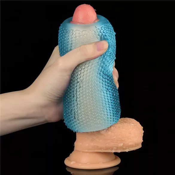 Lovetoy Training Master - dvostranski rebrast masturbator (moder)