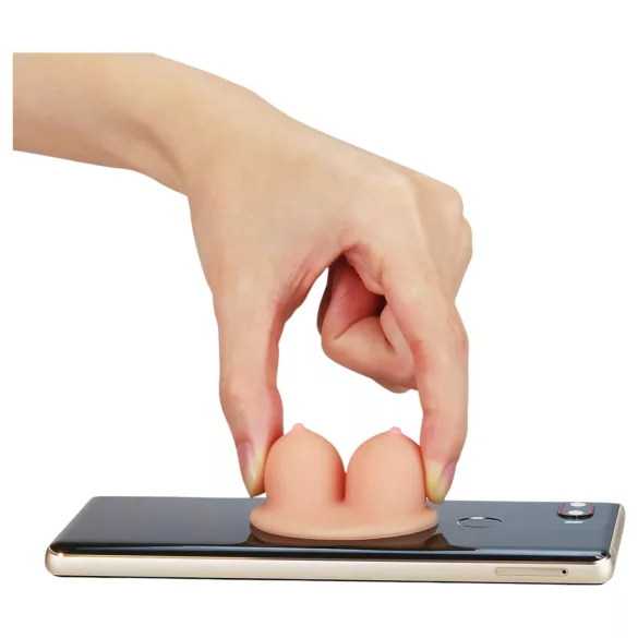 Lovetoy - nosilec za telefon s priseskom - prsi - naravna barva