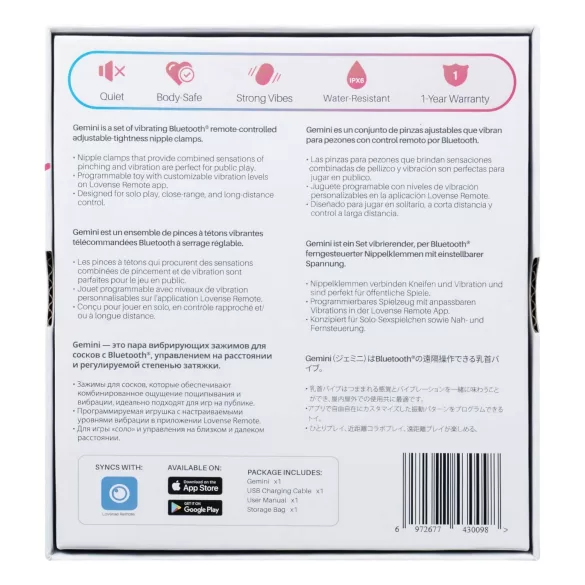 Lovense Gemini - z aplikacijo upravljane vibracijske sponke za bradavičke (roza)