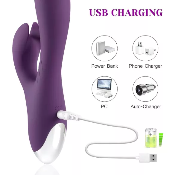 Tracy's Dog - zajčji vibrator z dodatkom za klitoris - vodoodporno - vijoličen