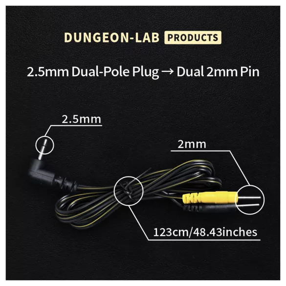 DG-LAB - elektrodni kabel z 2,5 mm jacka na 2 mm zatiče (črn)
