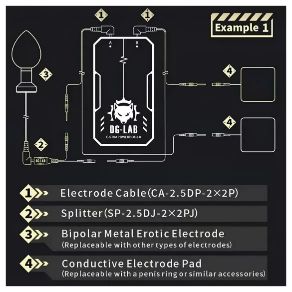 DG-LAB - razdelilec elektrod iz 2,5 mm vtiča na 2 mm (črn)
