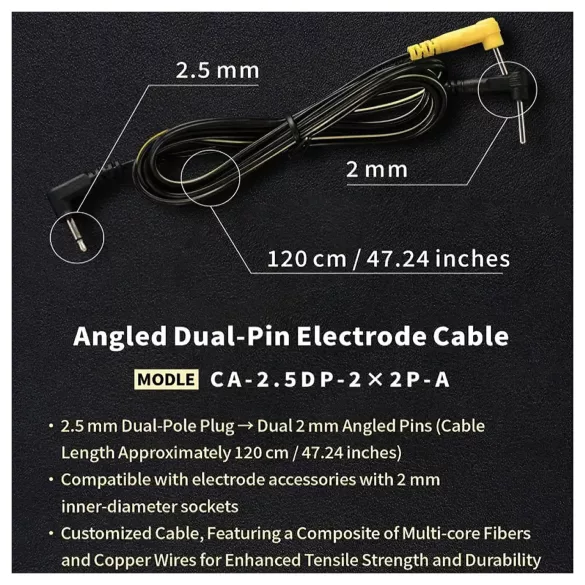 DG-LAB - elektrodni kabel s pravokotnimi 2 mm zatiči (črn)