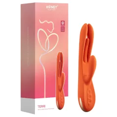   Honey Play Box Terri - aplikacijsko voden vibrator s ščetko za klitoris (oranžen)