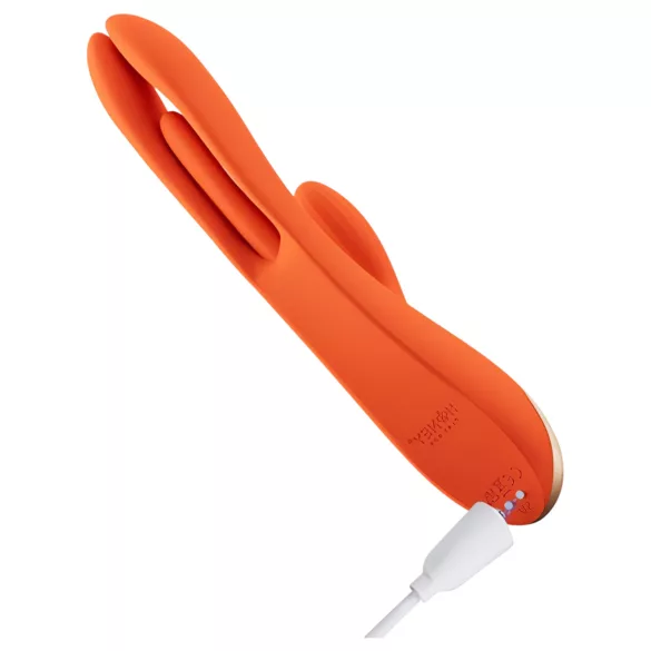 Honey Play Box Terri - aplikacijsko voden vibrator s ščetko za klitoris (oranžen)