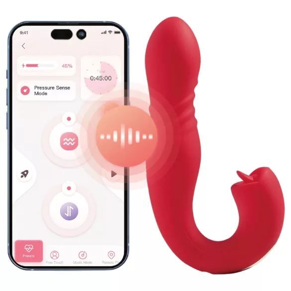 Honey Play Box Joi Thrust 2 - vibrator z izstiskanjem in jezikom - rdeč