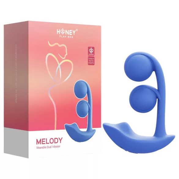 Honey Play Box Melody - aplikacijo upravljan 2-v-1 vibrator z biseri (moder)