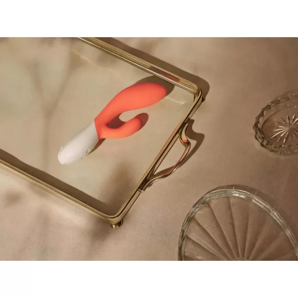 LELO Ina 3 - polnilni vodoodporni vibrator za dvojno stimulacijo - koralna barva