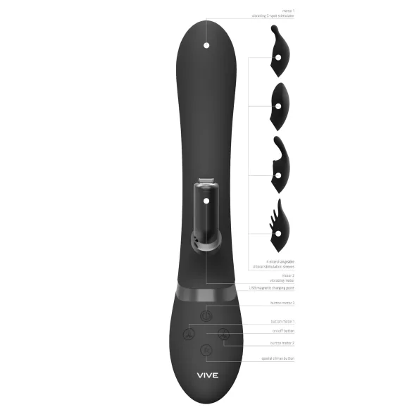 Vive Chou - vibrator za klitoris z ročajem 4v1 - črna