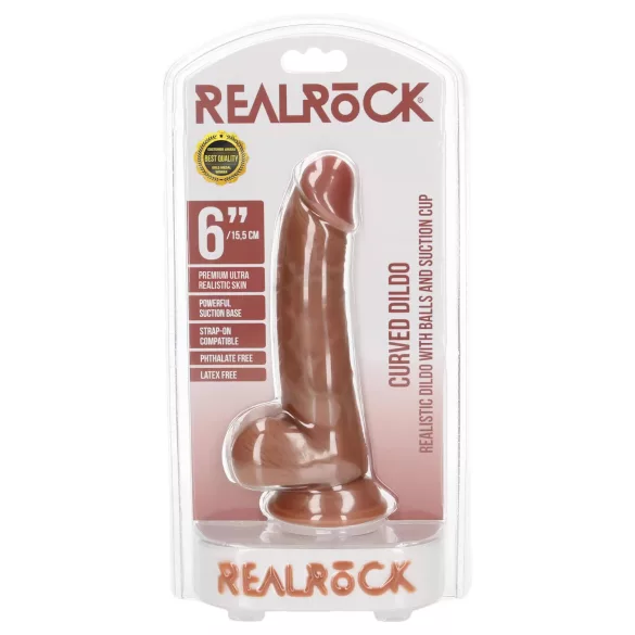 RealRock - dildo s priseskom in modom - 15,5 cm - temna koža