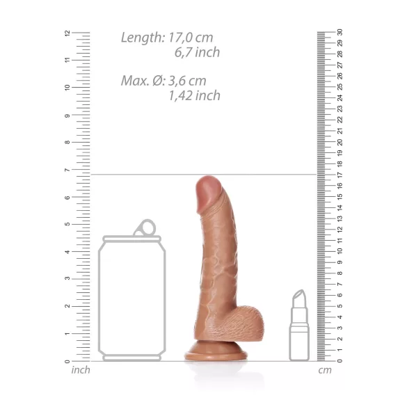RealRock - dildo s priseskom in modom - 15,5 cm - temna koža