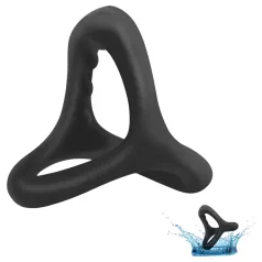 Obroč za penis in moda z izbočeno površino (črn)