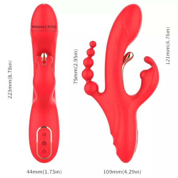 Bestoy - vibrator s 3 nastavki in jezikom - rdeč
